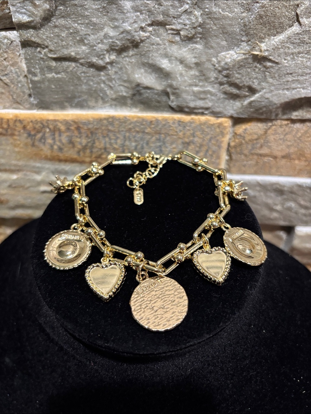 Gold plated Charm Bracelet with Pink Accents - Picture 3 of 5